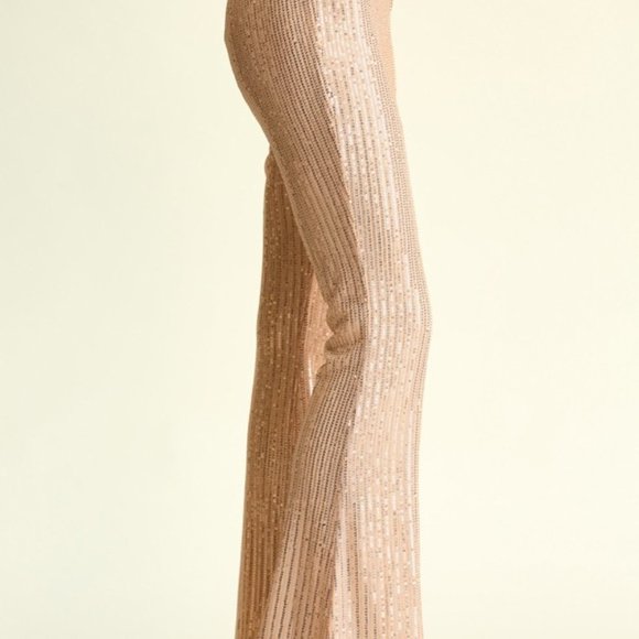 Sequin Pants Champagne Color Fully lined with side zipper Sizes S, M, L - Picture 3 of 4
